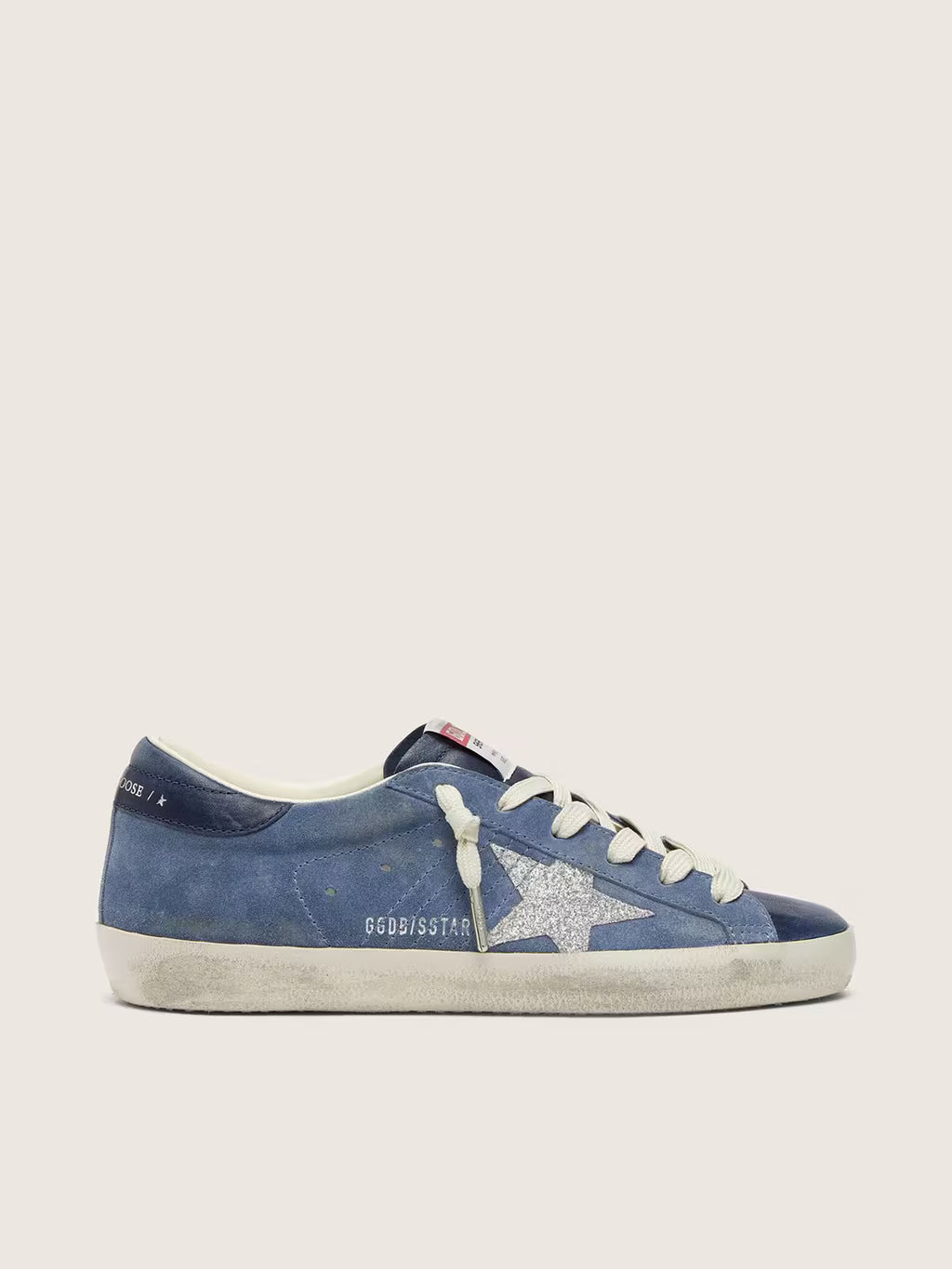 Golden Goose Super-Star in denim-blue suede with silver glitter star