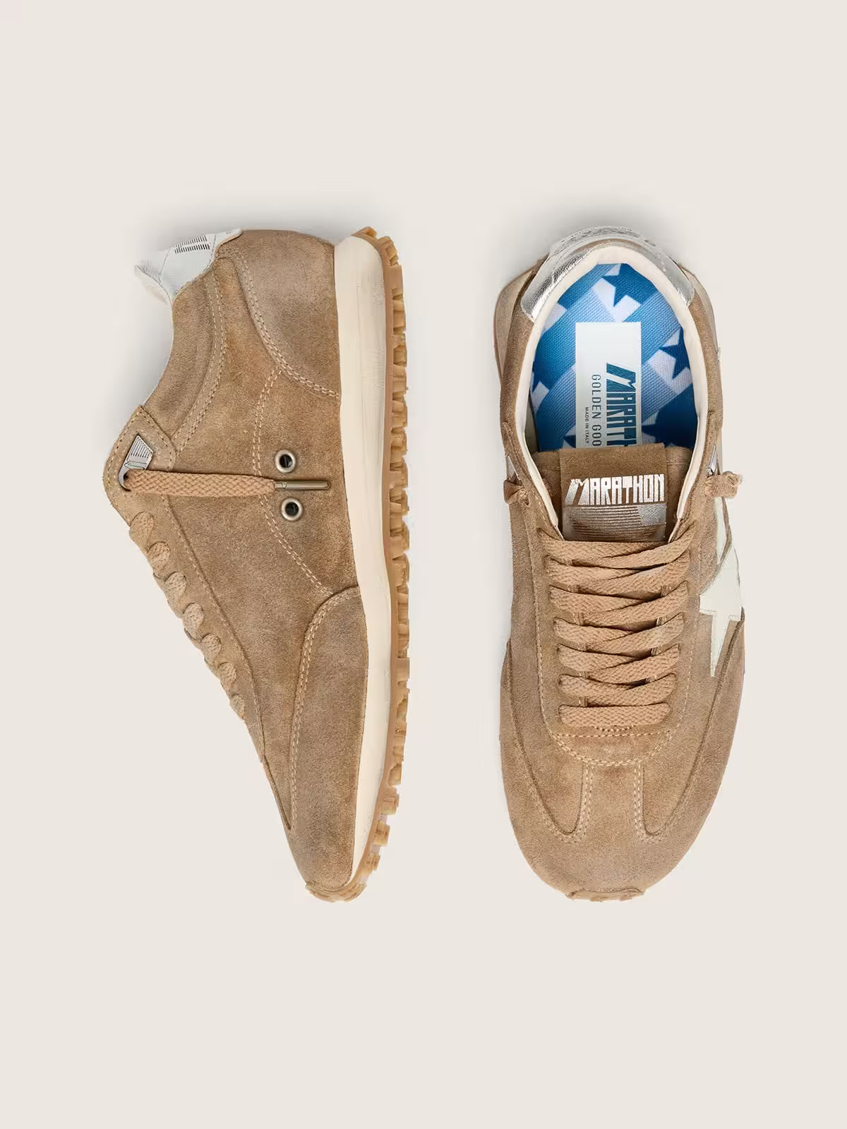 Golden Goose Marathon in tobacco suede with white star