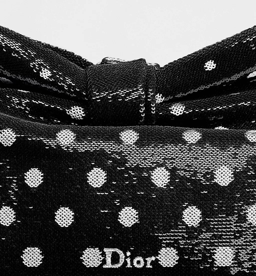 Small Dior Bow Bag Black and White PolkaDior Sequin-Embroidered Satin