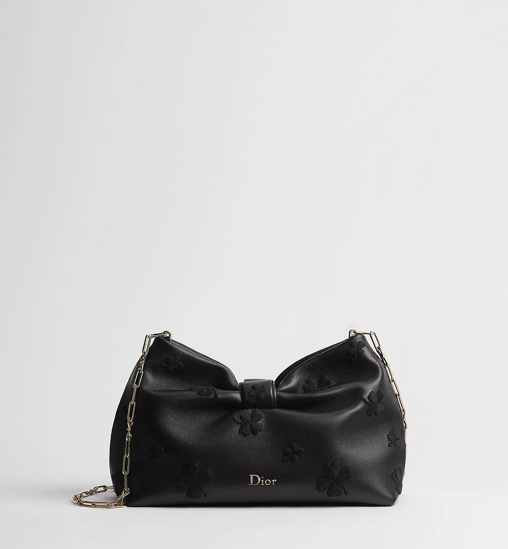 Small Dior Bow Bag Black Dior Clover Embroidered Lambskin