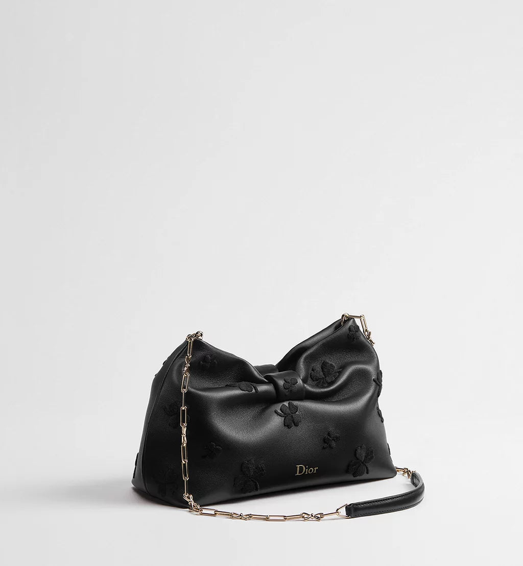 Small Dior Bow Bag Black Dior Clover Embroidered Lambskin
