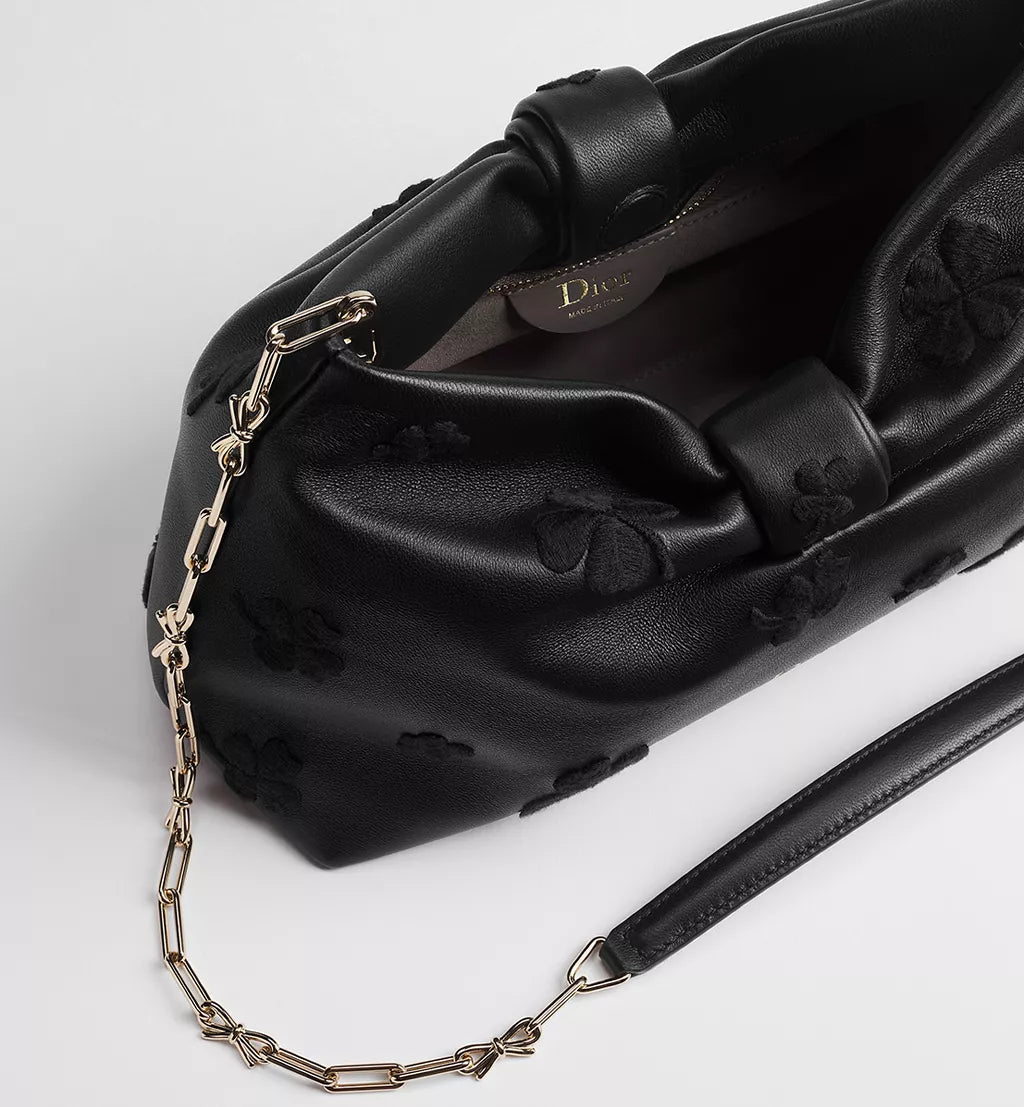 Small Dior Bow Bag Black Dior Clover Embroidered Lambskin