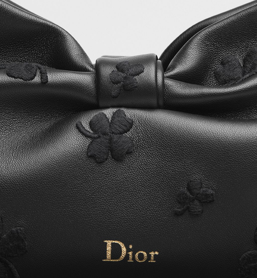 Small Dior Bow Bag Black Dior Clover Embroidered Lambskin