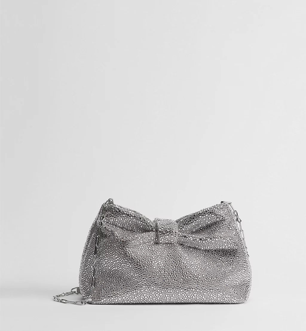 Small Dior Bow Bag Silver-Tone Goatskin and Strass