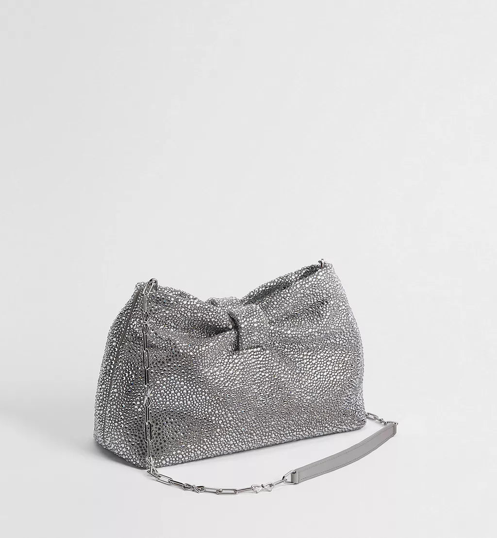 Small Dior Bow Bag Silver-Tone Goatskin and Strass