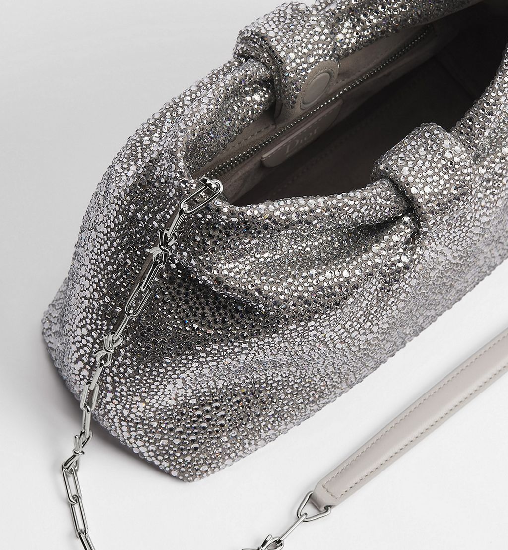 Small Dior Bow Bag Silver-Tone Goatskin and Strass