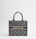 Small Dior Book Tote Ecru and Blue Dior Oblique Embroidery