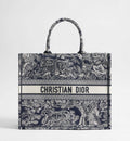 Large Dior Book Tote Blue and Ecru Toile de Jouy Reverse Embroidery