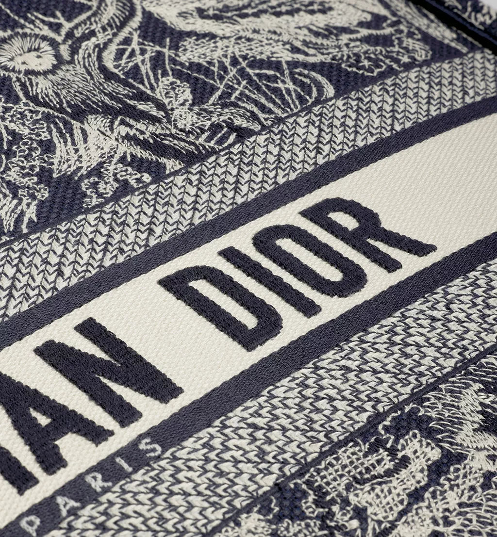 Large Dior Book Tote Blue and Ecru Toile de Jouy Reverse Embroidery