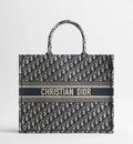 Large Dior Book Tote Ecru and Blue Dior Oblique Embroidery