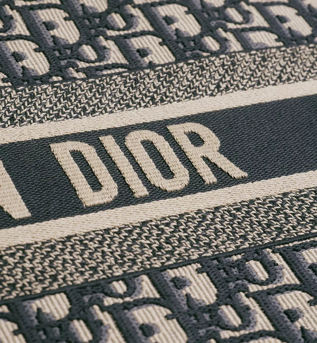Large Dior Book Tote Ecru and Blue Dior Oblique Embroidery