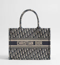Medium Dior Book Tote Ecru and Blue Dior Oblique Embroidery