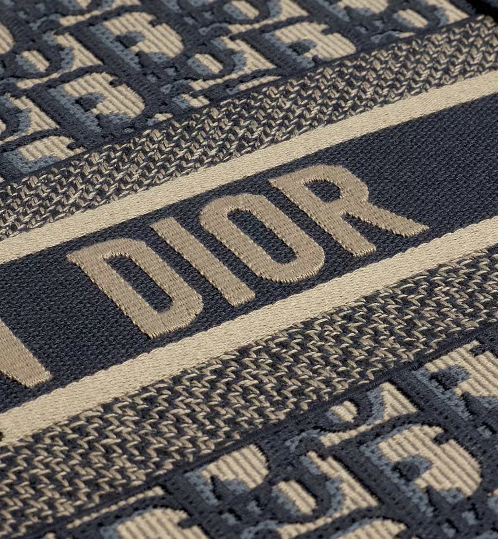 Medium Dior Book Tote Ecru and Blue Dior Oblique Embroidery