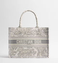Medium Dior Book Tote Ecru and Gray Toile de Jouy Embroidery