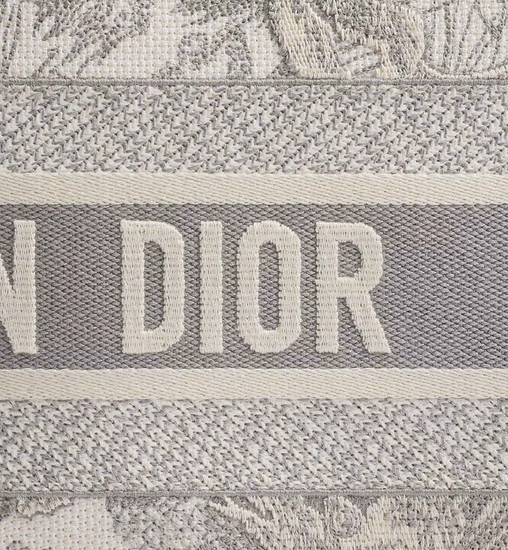 Medium Dior Book Tote Ecru and Gray Toile de Jouy Embroidery