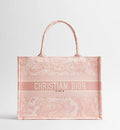 Medium Dior Book Tote Ecru and Pink Toile de Jouy Embroidery