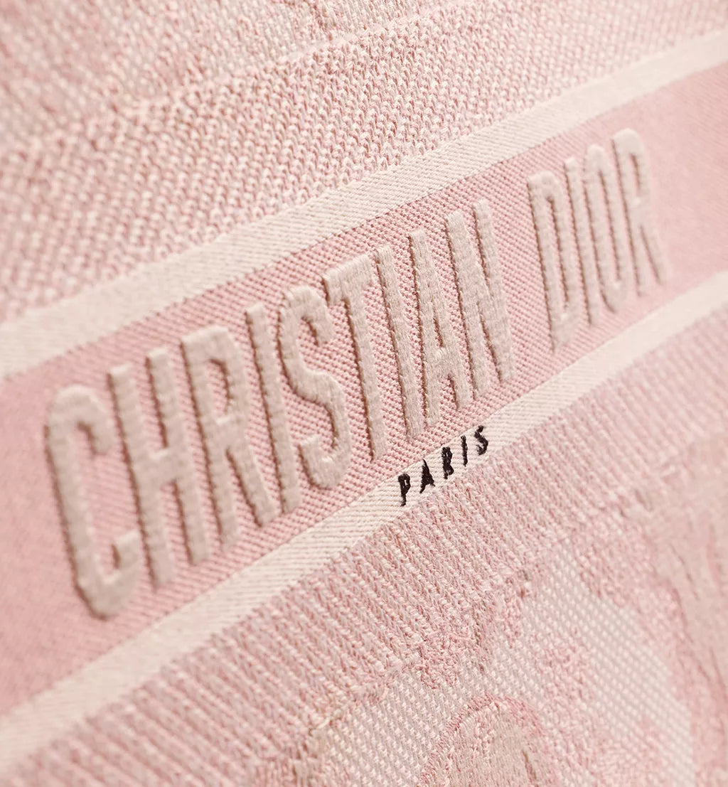 Medium Dior Book Tote Ecru and Pink Toile de Jouy Embroidery