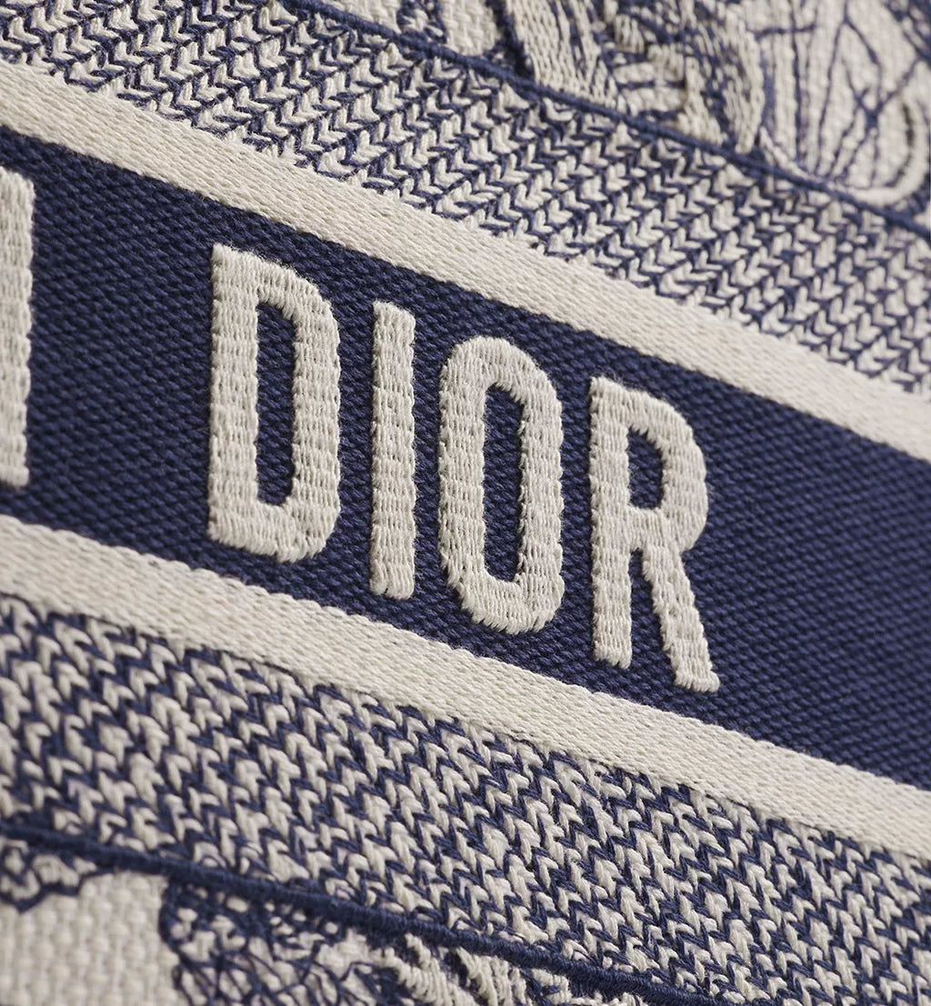 Medium Dior Book Tote Ecru and Blue Toile de Jouy Embroidery