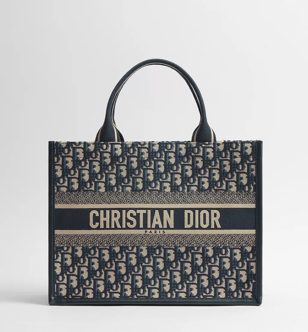 Medium Dior Book Tote Blue Dior Oblique Embroidery and Calfskin