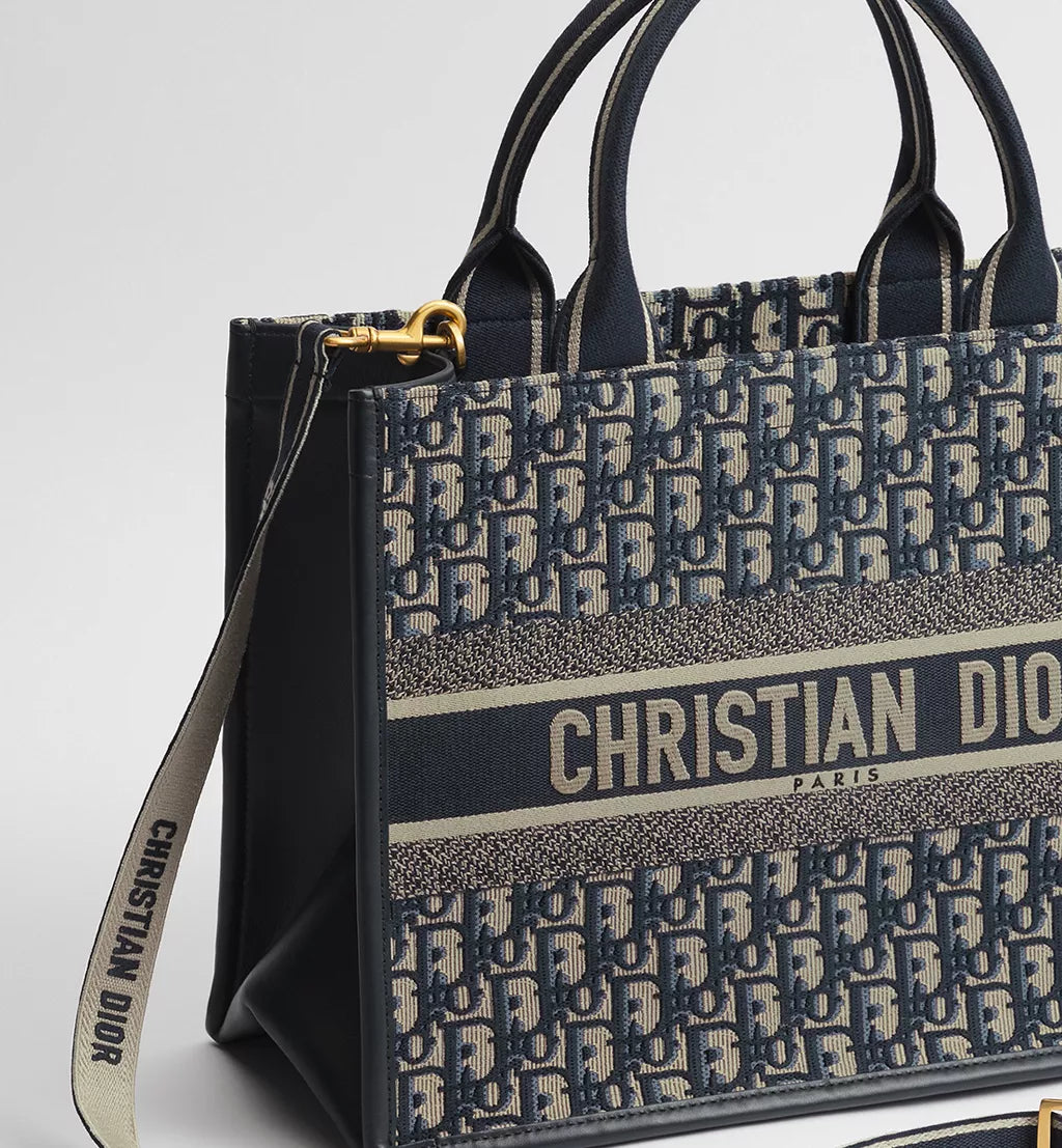 Medium Dior Book Tote Blue Dior Oblique Embroidery and Calfskin