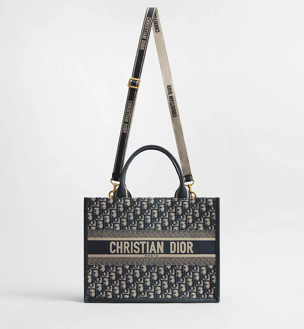 Medium Dior Book Tote Blue Dior Oblique Embroidery and Calfskin