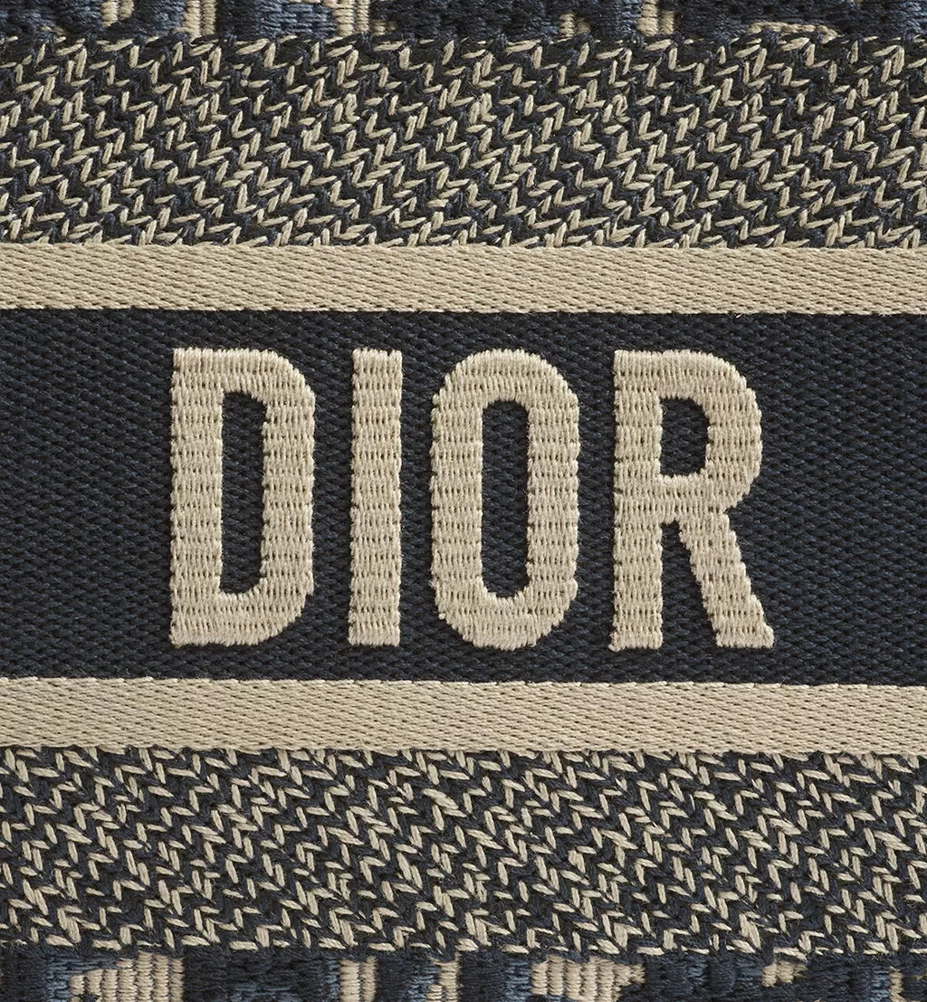 Medium Dior Book Tote Blue Dior Oblique Embroidery and Calfskin