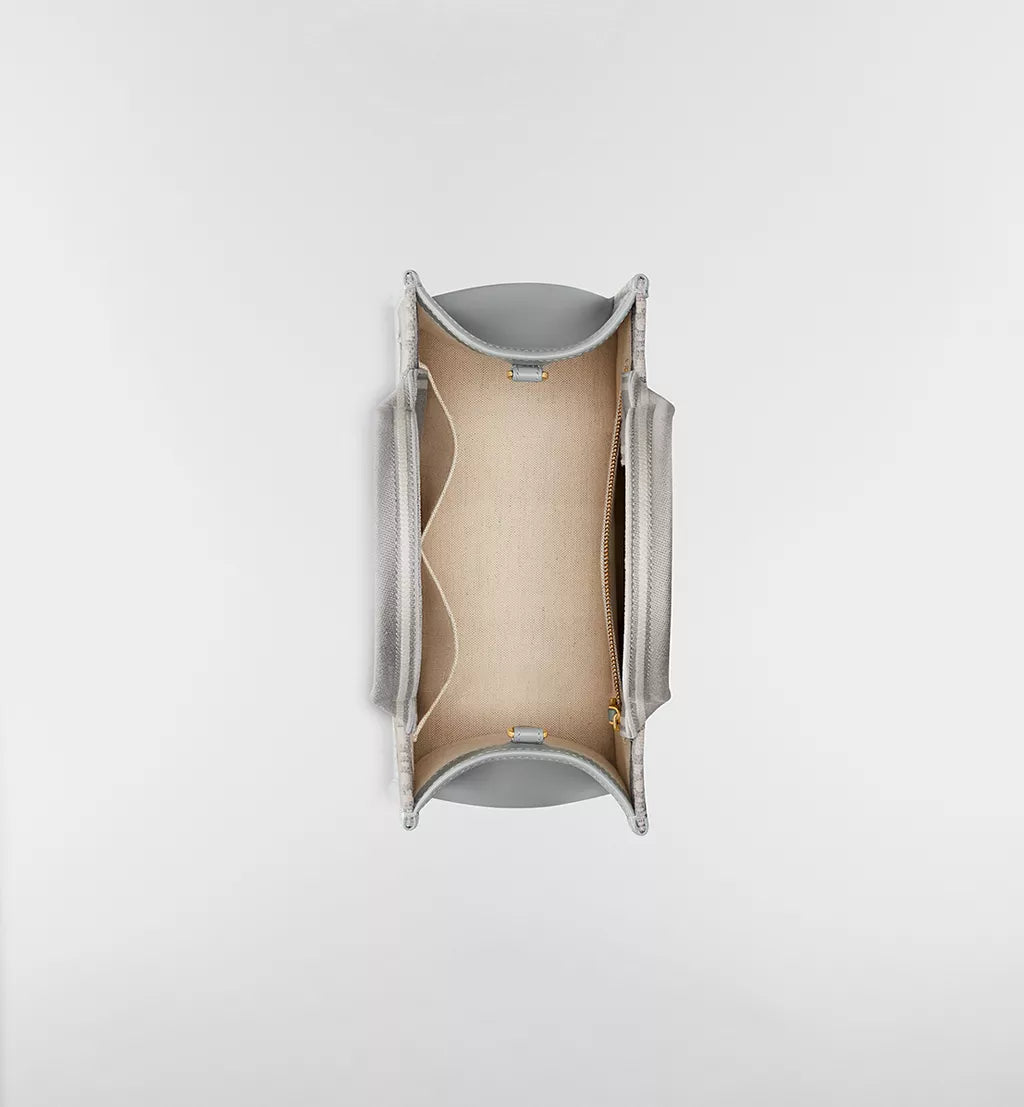Small Dior Book Tote Gray Dior Oblique Embroidery and Calfskin