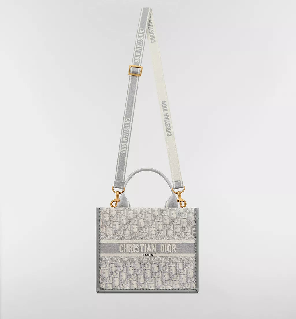 Small Dior Book Tote Gray Dior Oblique Embroidery and Calfskin