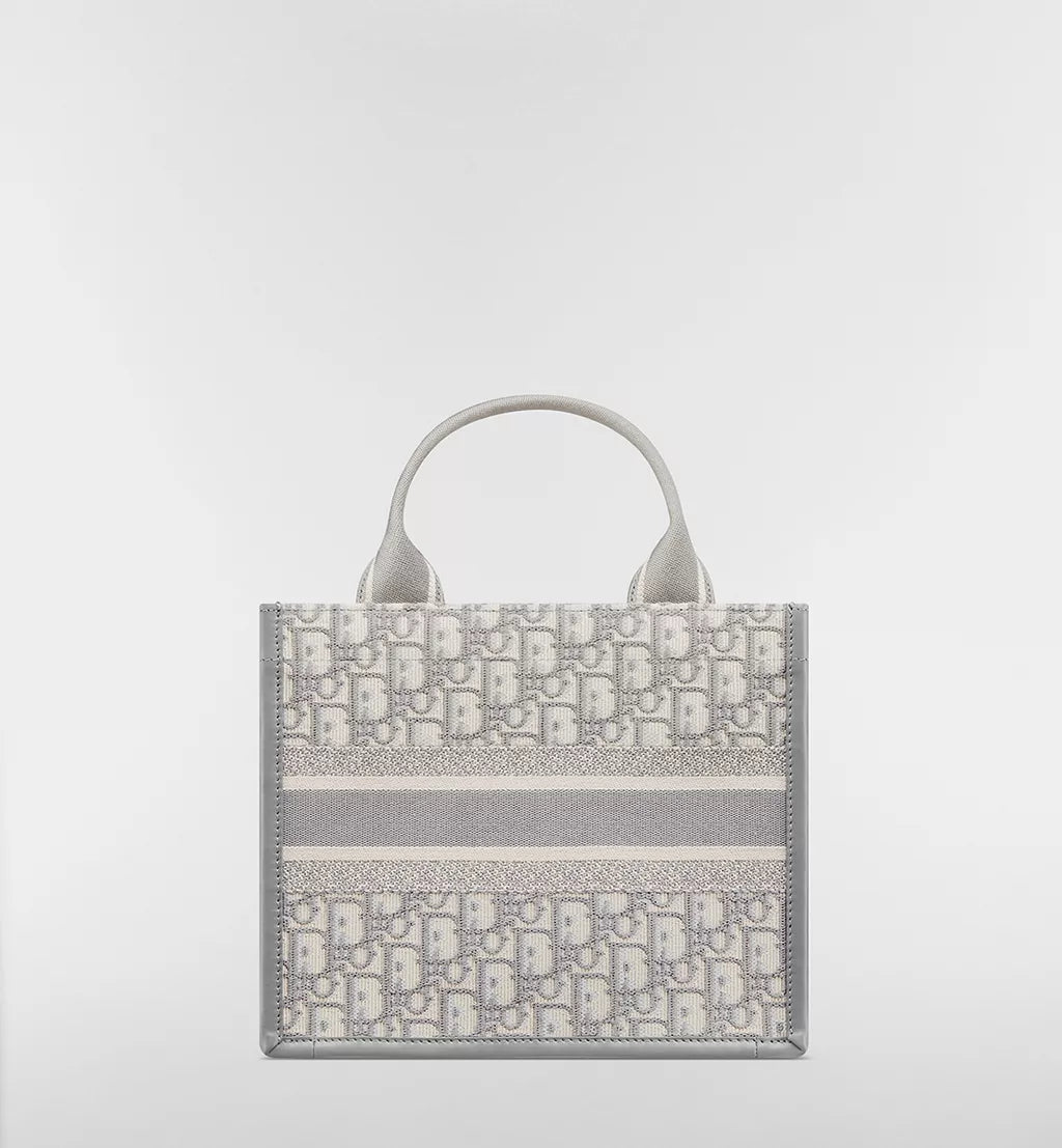 Small Dior Book Tote Gray Dior Oblique Embroidery and Calfskin
