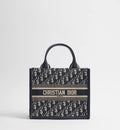 Small Dior Book Tote Blue Dior Oblique Embroidery and Calfskin