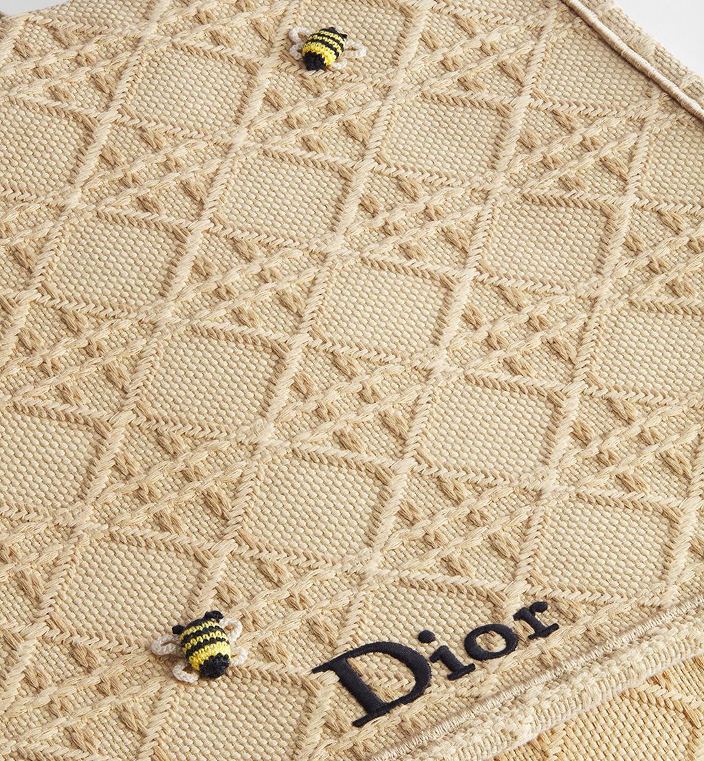 Large Dior Book Tote Natural Raffia-Effect Cannage Embroidery
