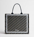 Large Dior Book Tote Blue Dior Oblique Embroidery and White Lace