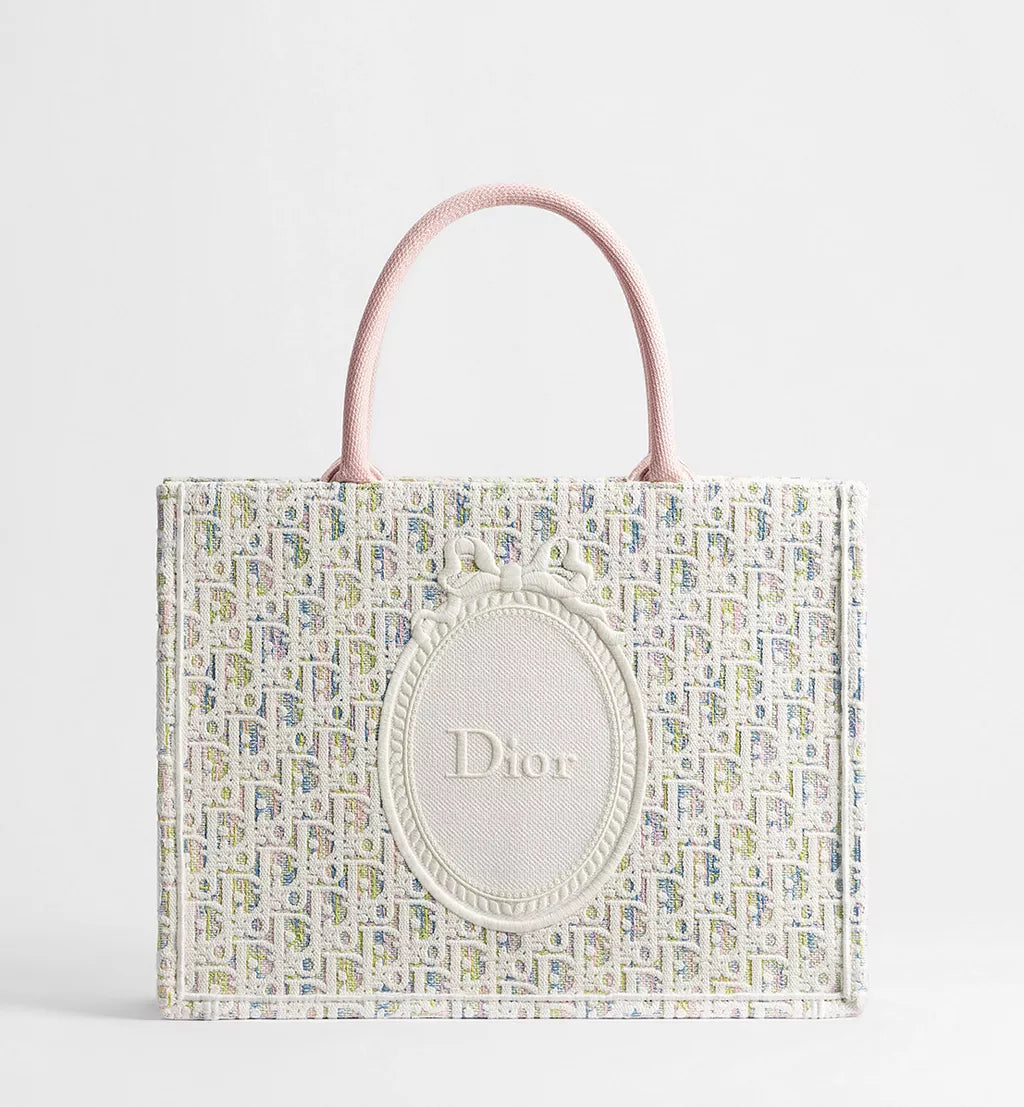 Medium Dior Book Tote with Strap Multicolor Dior Oblique Pastel Embroidery and White Dior