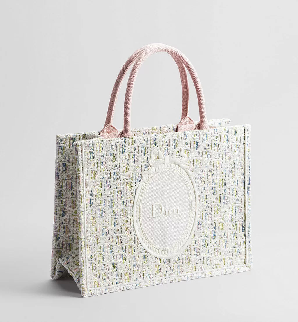 Medium Dior Book Tote with Strap Multicolor Dior Oblique Pastel Embroidery and White Dior