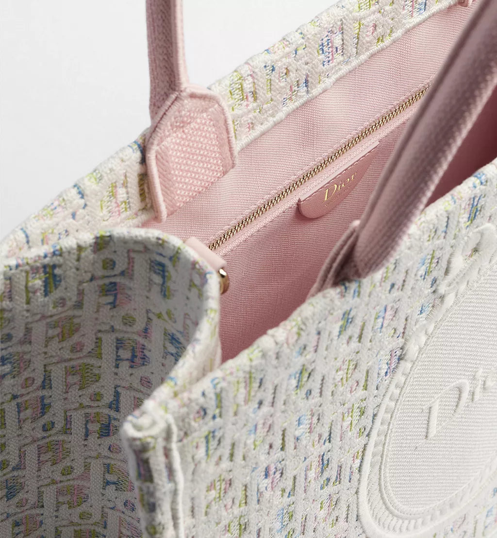 Medium Dior Book Tote with Strap Multicolor Dior Oblique Pastel Embroidery and White Dior
