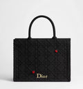 Medium Dior Book Tote with Strap Black Raffia-Effect Cannage Embroidery
