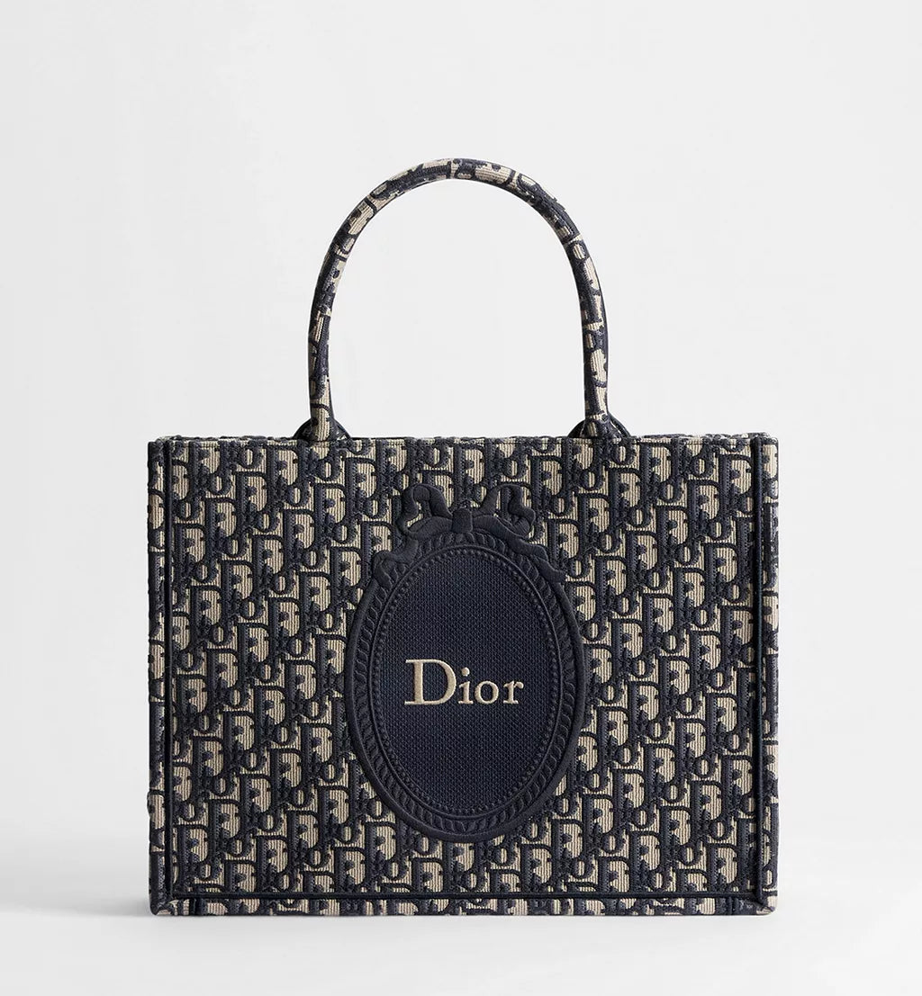 Medium Dior Book Tote with Strap Blue Dior Oblique Jacquard and Embroidered Dior Médaillon