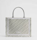 Medium Dior Book Tote with Strap Latte and Gray Dior Oblique Embroidery and White Lace