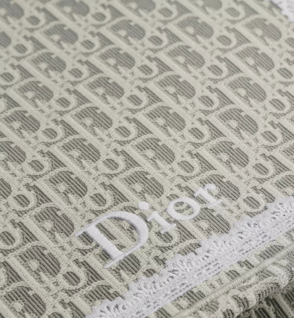 Medium Dior Book Tote with Strap Latte and Gray Dior Oblique Embroidery and White Lace
