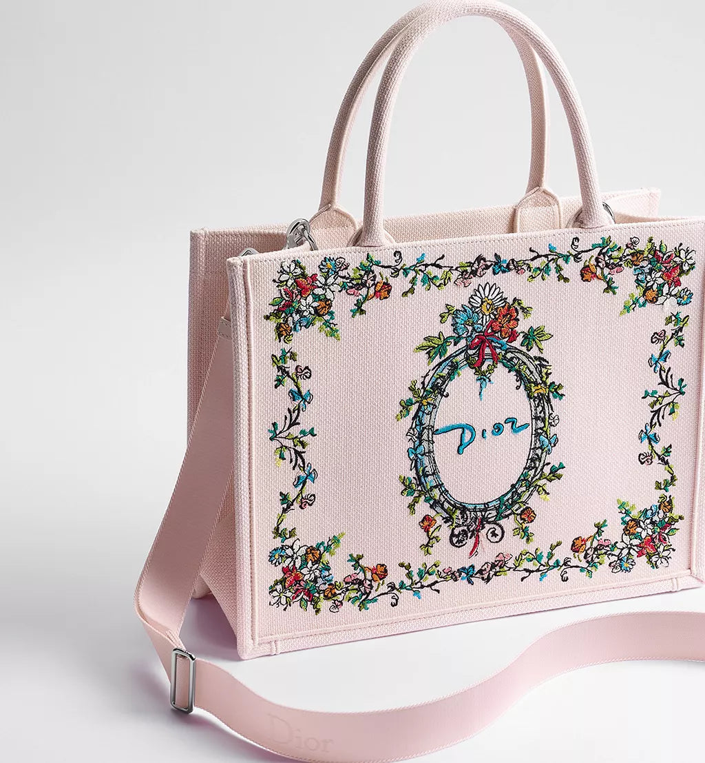 Dioriviera Medium Dior Book Tote with Strap Pink Multicolor Dior Arabesque Embroidery