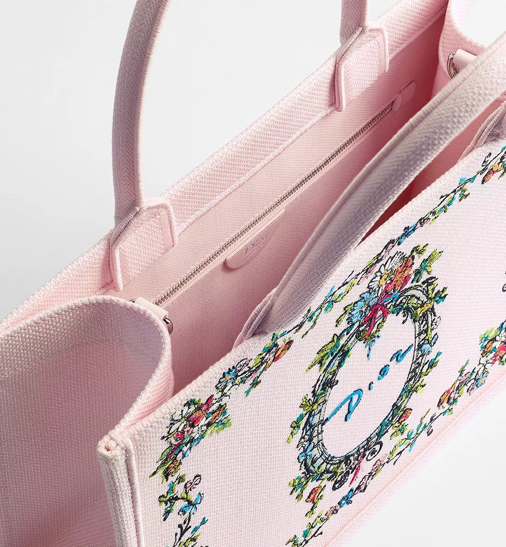 Dioriviera Medium Dior Book Tote with Strap Pink Multicolor Dior Arabesque Embroidery