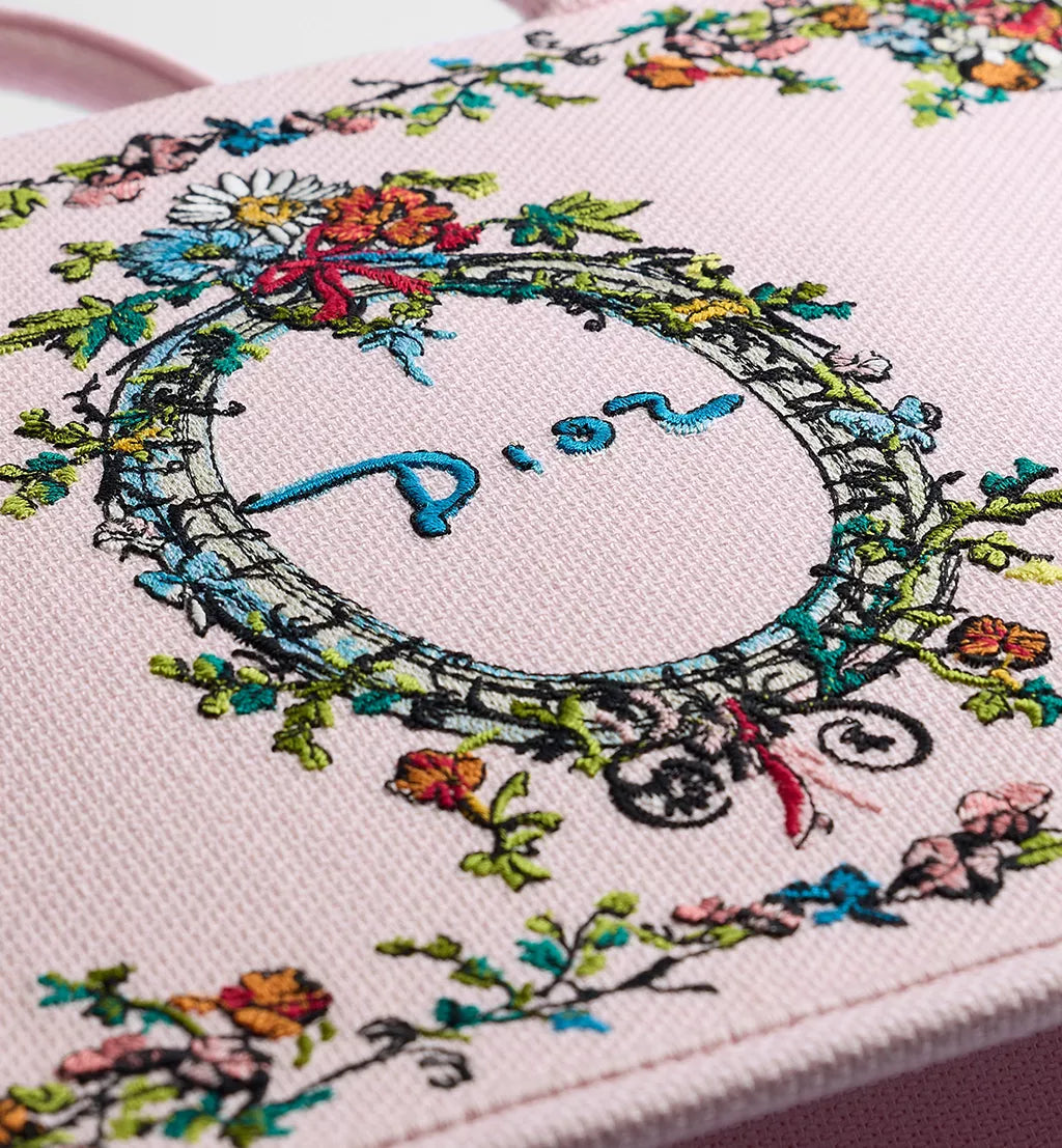 Dioriviera Medium Dior Book Tote with Strap Pink Multicolor Dior Arabesque Embroidery