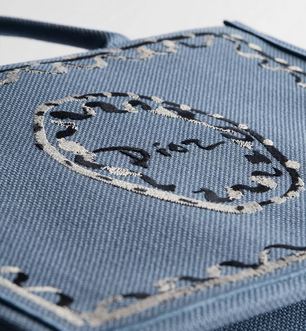 Dioriviera Medium Dior Book Tote with Strap Blue-Greige Dior Painted Ribbon Embroidery