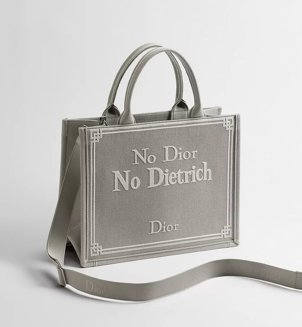 Medium Dior Book Tote with Strap Blue-Greige No Dior No Dietrich Embroidery