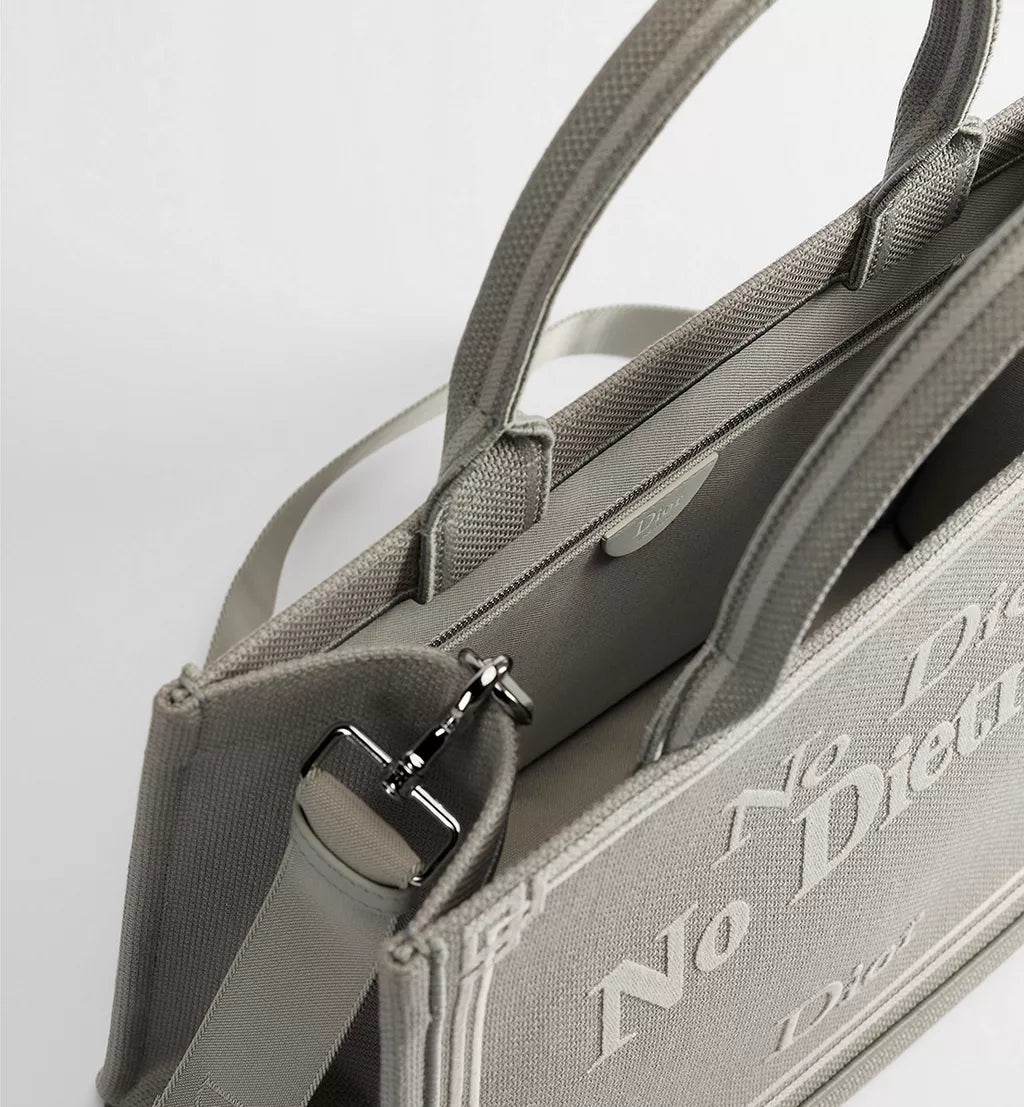 Medium Dior Book Tote with Strap Blue-Greige No Dior No Dietrich Embroidery