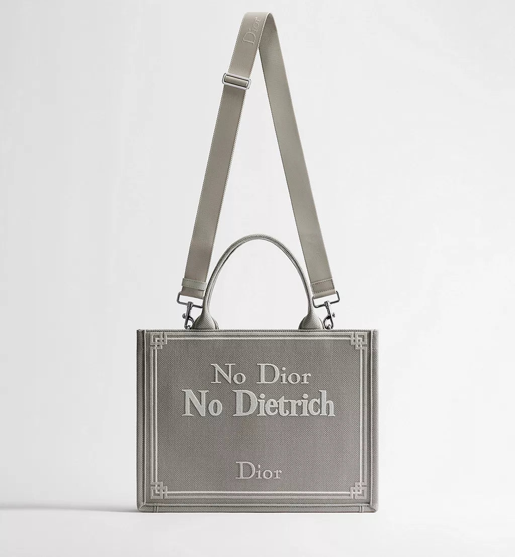 Medium Dior Book Tote with Strap Blue-Greige No Dior No Dietrich Embroidery