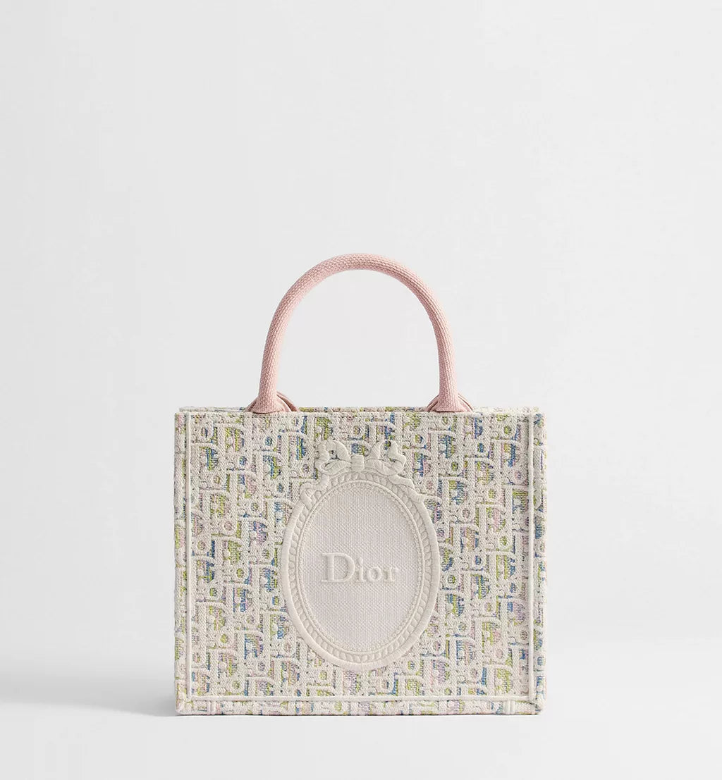 Small Dior Book Tote with Strap Multicolor Dior Oblique Pastel Embroidery and White Dior