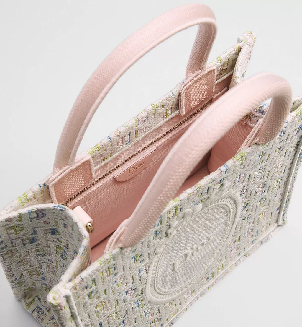 Small Dior Book Tote with Strap Multicolor Dior Oblique Pastel Embroidery and White Dior