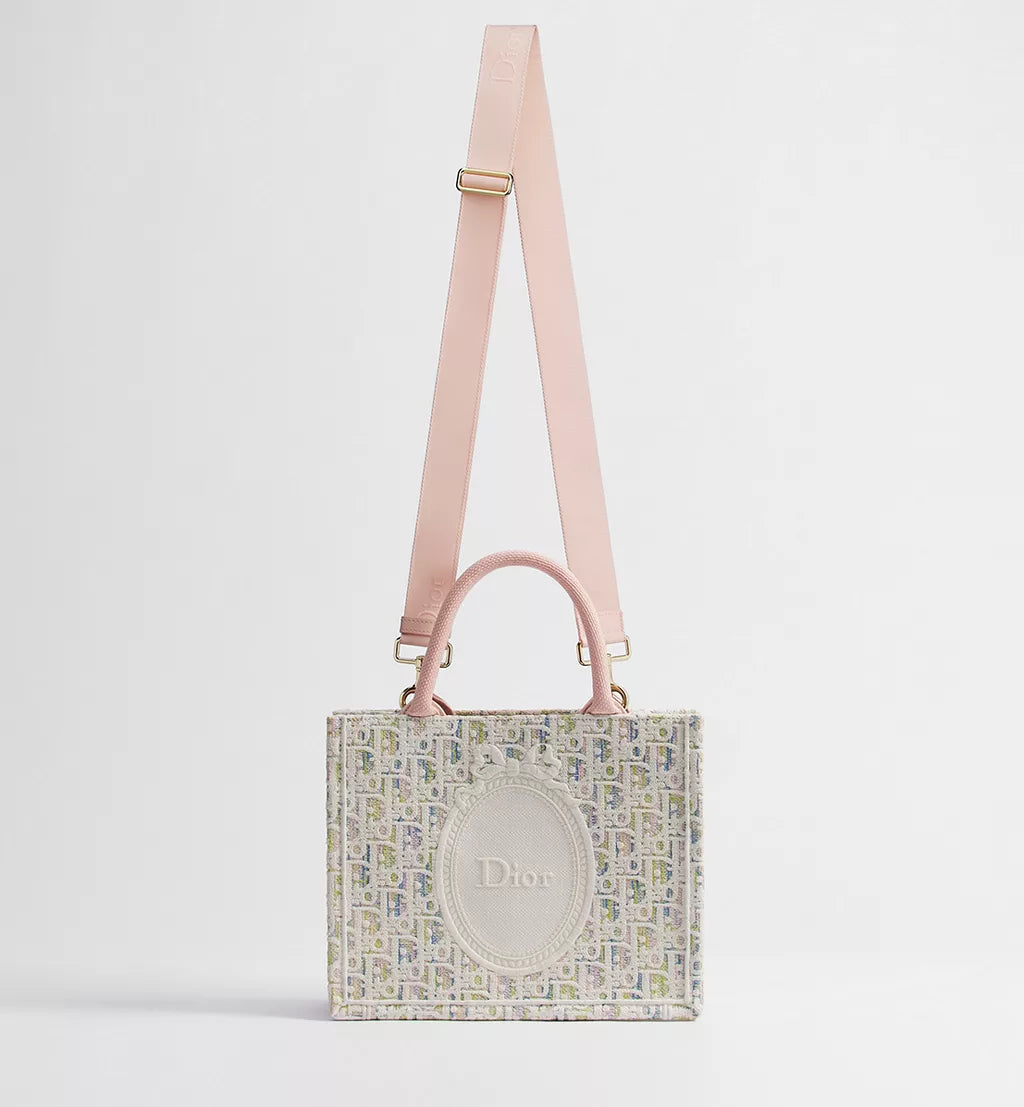Small Dior Book Tote with Strap Multicolor Dior Oblique Pastel Embroidery and White Dior