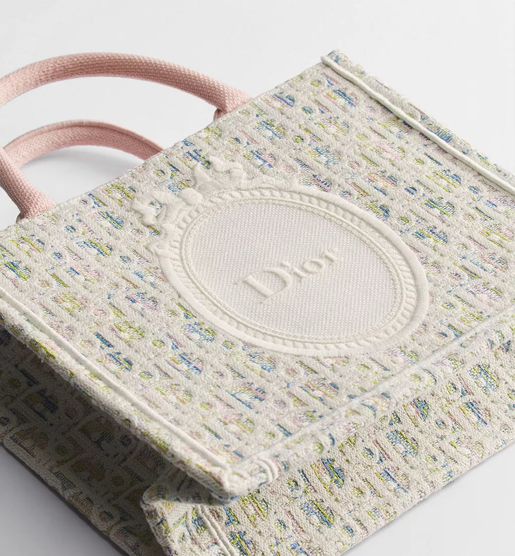 Small Dior Book Tote with Strap Multicolor Dior Oblique Pastel Embroidery and White Dior